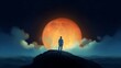 Digital illustration painting design style a man standing on the snow mountain, against giant Betta fishes flying in the sunset sky, Generative AI