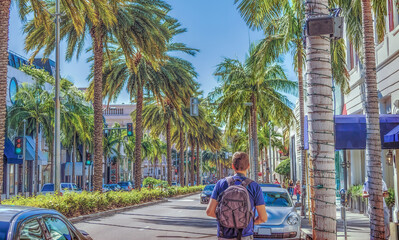 Wall Mural - Tourist in Rodeo Drive on a sunny day