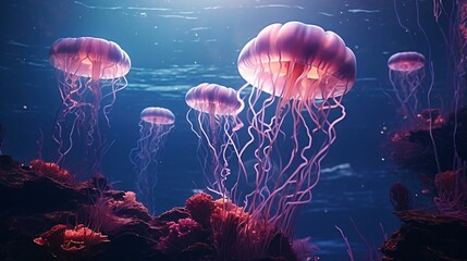 Wall Mural - a group of jellyfish in a tank