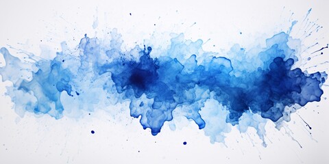 Wall Mural - blue watercolor paint splatter with white background, colorful ink wash paintings, light indigo and dark black, group