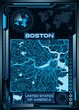 Illustration of an aerial map of Boston, Massachusetts, USA