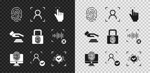 Wall Mural - Set Fingerprint, Face recognition, Monitor with fingerprint, Voice, Palm and lock icon. Vector