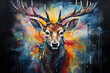 abstract painting of a deer head portrait, 