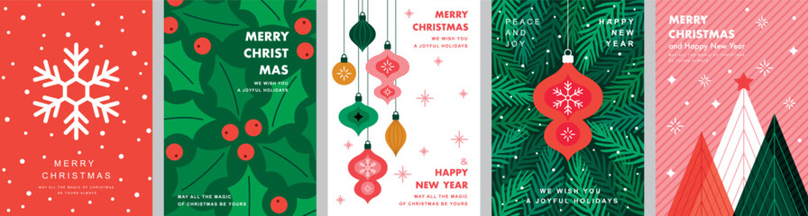 Canvas Print - Christmas Minimalist card set - abstract Holidays flyers. Lettering with Christmas and New Year decorative elements.