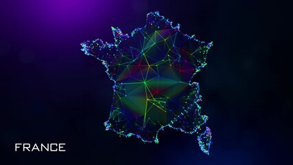 Wall Mural - futuristic sweet motion reveal france map polygonal blue purple colorful connected lines dots and fa