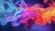 情熱的な赤と穏やかな青の色彩が融合する抽象的な煙の表現（16:9）