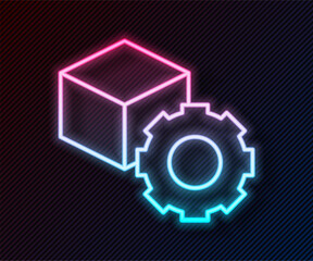 Wall Mural - Glowing neon line Isometric cube icon isolated on black background. Geometric cubes solid icon. 3D square sign. Box symbol. Vector