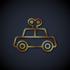 Wall Mural - Gold line Toy car icon isolated on black background. Vector