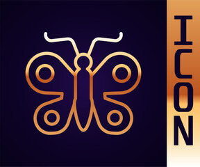 Wall Mural - Gold line Butterfly icon isolated on black background. Vector