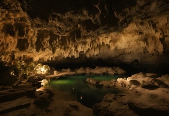 Wall Mural - Glowing Grotto: Puerto Rico's Cueva Ventana Limestone Cave Twilight.
