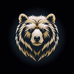 Wall Mural - logo emblem with the head of brown grizzly bear on black background