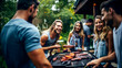 A group of friends enjoying a fun barbecue party together. Summer Bbq party with happy friends and delicious grilled food.
