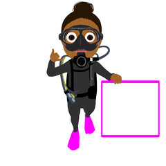 Wall Mural - Girl scuba diver with message board 