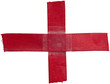 two red fabric tape stripes overlapping each other forming the letter x, red cross sticker design element, png asset.