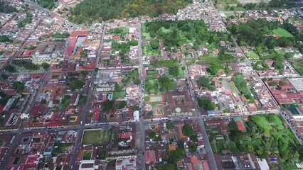 Poster - Antigua City in Guatemala. Beautiful Old Town and Downtown. Drone Point of View. Sightseeing