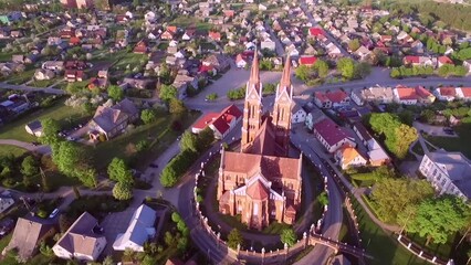 Canvas Print - Sveksna Church of Saint Jacob the Apostle in Lithuania. Drone Point of View