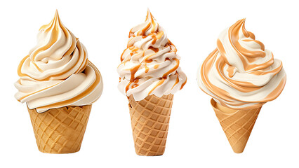 Sticker - Sumptuous Caramel Swirl Soft Serve Ice Cream Set on Transparent Background