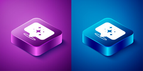 Wall Mural - Isometric Home cleaning service concept icon isolated on blue and purple background. Building and house. Square button. Vector