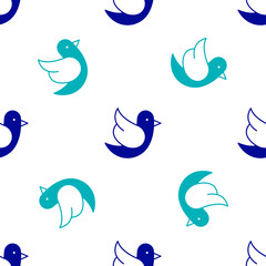 Poster - Blue Dove icon isolated seamless pattern on white background. Vector