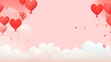 Horizontal Banner With Pink Hearts. Place For Text. Pink Frame In Pastel Colors