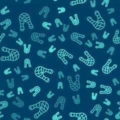 Sticker - Green line Fish steak icon isolated seamless pattern on blue background. Vector