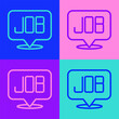 Pop art line Search job icon isolated on color background. Recruitment or selection concept. Human resource and recruitment for business. Vector