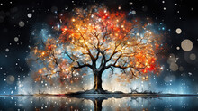 "Stellar Arboretum"
A Lone, Majestic Tree Stands Under A Celestial Night Sky, Its Leaves A Fusion Of Autumnal Colors That Seem To Echo The Stars Above, Creating A Breathtaking Blend Of Earthly Beauty 