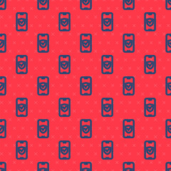 Poster - Blue line Insurance online icon isolated seamless pattern on red background. Security, safety, protection, protect concept. Vector