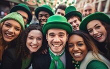 Funny Company Of Young People Celebrating St. Patrick's Day
