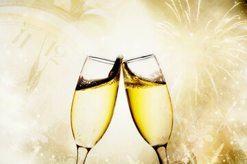 Poster - two champagne glasses on New Year eve