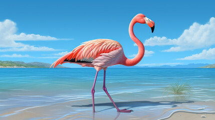 Wall Mural - flamingo on the beach. generative ai