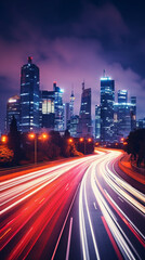 Wall Mural - traffic motion blur and light streaks at night, vertical orientation