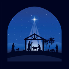 Poster - Christmas Nativity Scene in the desert at night