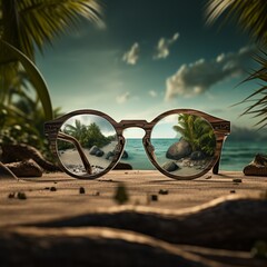 Poster - a pair of sunglasses on a beach