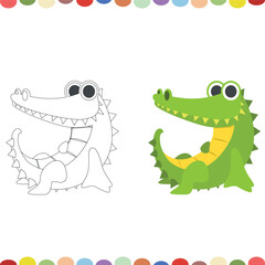  Vector coloring book for kids, crocodile vector graphics