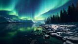 Fototapeta Na ścianę - A photo of the Northern Lights, with shimmering colors as the background, during a clear winter night