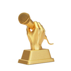 Sticker - Golden Music Award Trophy in Shape of Hand with Microphone. 3d Rendering