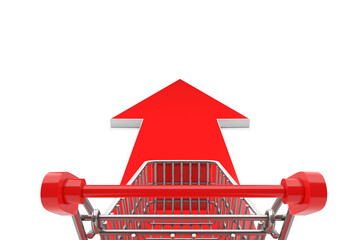 Poster - Buying Concept. Shopping Cart Trolley Over Go Forward Arrow Sign. 3d Rendering