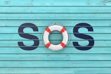 Poster - SOS Sign with Lifebouy. 3d Rendering