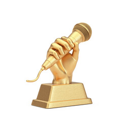Aufkleber - Golden Music Award Trophy in Shape of Hand with Microphone. 3d Rendering