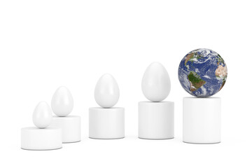 Poster - Earth Born Concept. Eggs and Earth Globe over Progress Bar Graphs. Elements of this image furnished by NASA. 3d Rendering