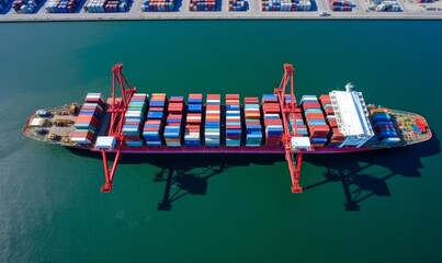 Sticker - 4k, Time lapse, Aerial view container ship carrying container in import export business logistic and transportation of international by container ship, Generative AI 
