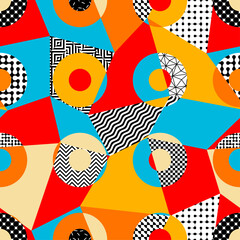 Aufkleber - Geometric abstract retro style. Circles pattern. Seamless vector pattern.