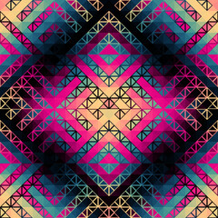 Aufkleber - Colorful Aztec Fabric, Wallpaper and Home Decor. Abstract seamless tileable pattern. Triangles aztec background. Vector image.