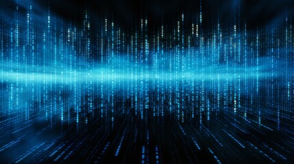 Wall Mural - binary code matrix: illuminated blue digital data on computer screen