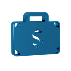 Poster - Blue Briefcase and money icon isolated on transparent background. Business case sign. Business portfolio.