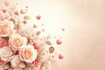 Wall Mural - Roses Bouquet and Hearts background. Valentine or Wedding background. ai generative