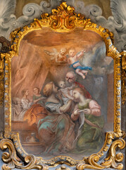 Wall Mural - GENOVA, ITALY - MARCH 8, 2023: The fresco of Nativty of Virgin Mary in the Temple in the church Chiesa di san Filippo Neri by Jacopo Antonio Boni (1688 – 1766).