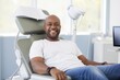 african american doctor smiling happily while sitting in medical chair at dental clinic. AI Generated