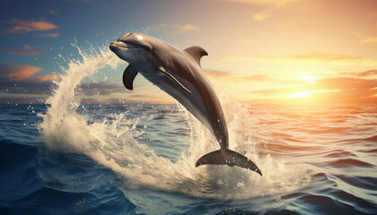 Bottlenose Dolphin Jumping Through The Waves